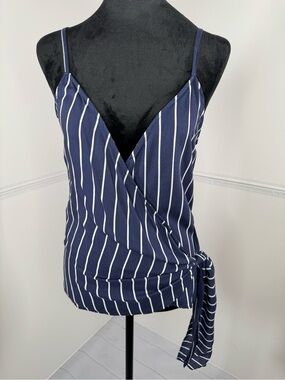 LA Confection Blue White Stripe Wrap Tie Cami Tank Top Size XS